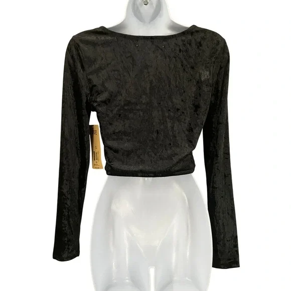 Madden NYC Crop Top Women M Black Velvet Rhinestone Heart Glam Dark Corquette - Picture 3 of 12